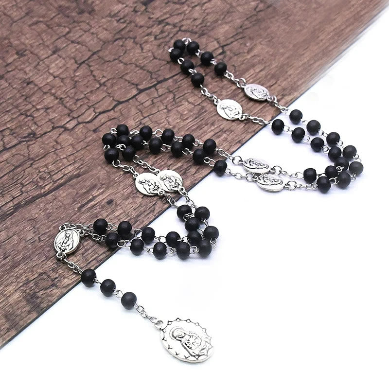Christiandiscipleshop Our Lady of Sorrows of 6 mm Round Black Acrylic Alloy Chain 7 Sorrows Rosary