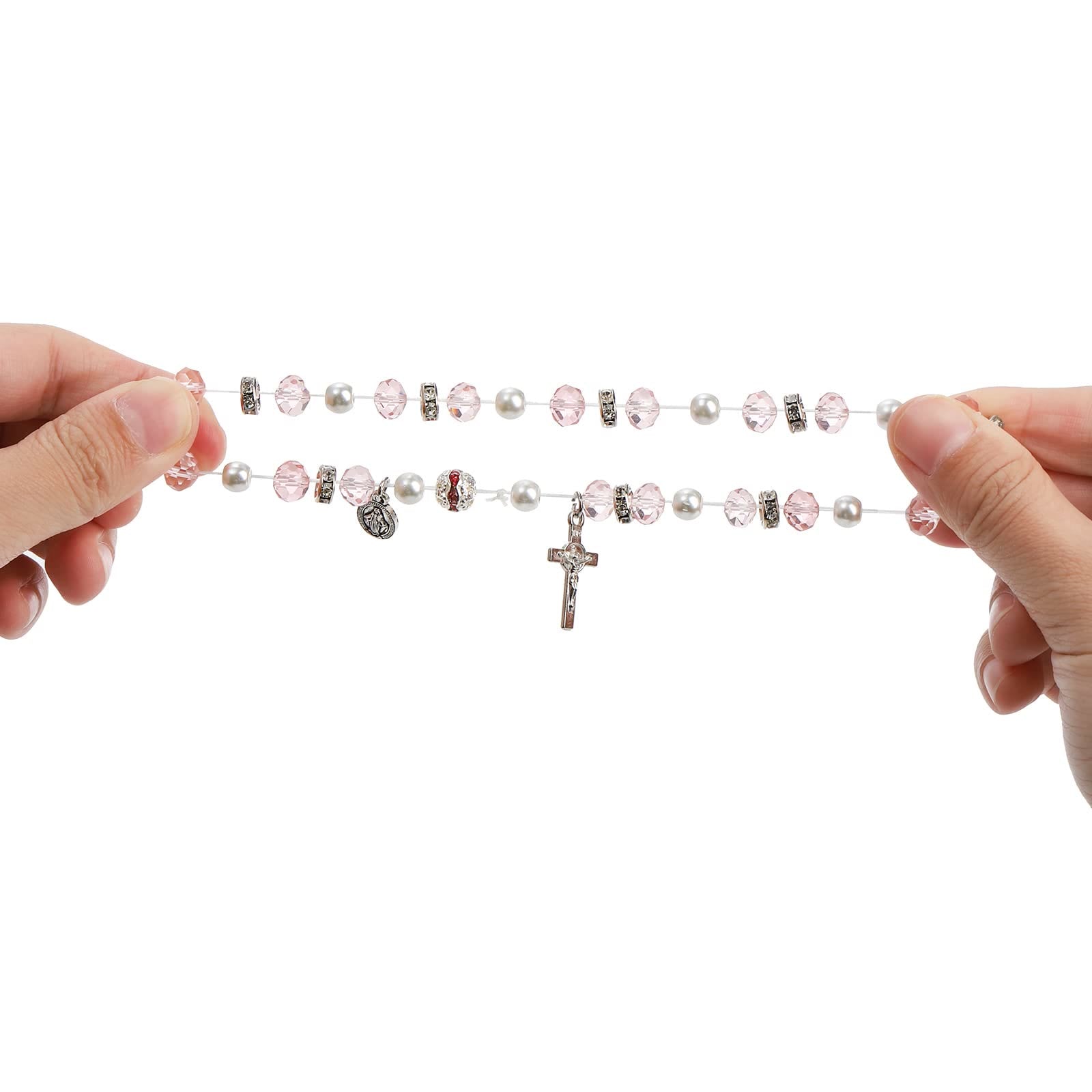 Crystal Beads Stretch Bracelet with Crucifix and Miraculous Medal