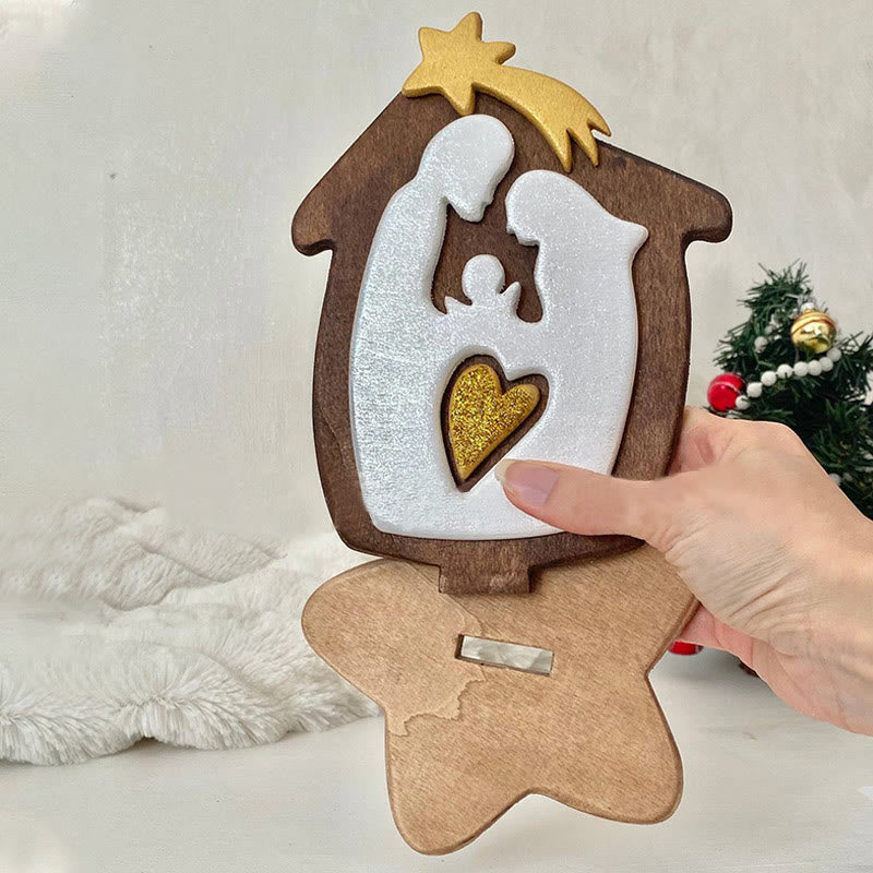 christiandiscipleshop Minimalist Style Wood Stereoscopic Brown Nativity Desktop Decorations Ornament