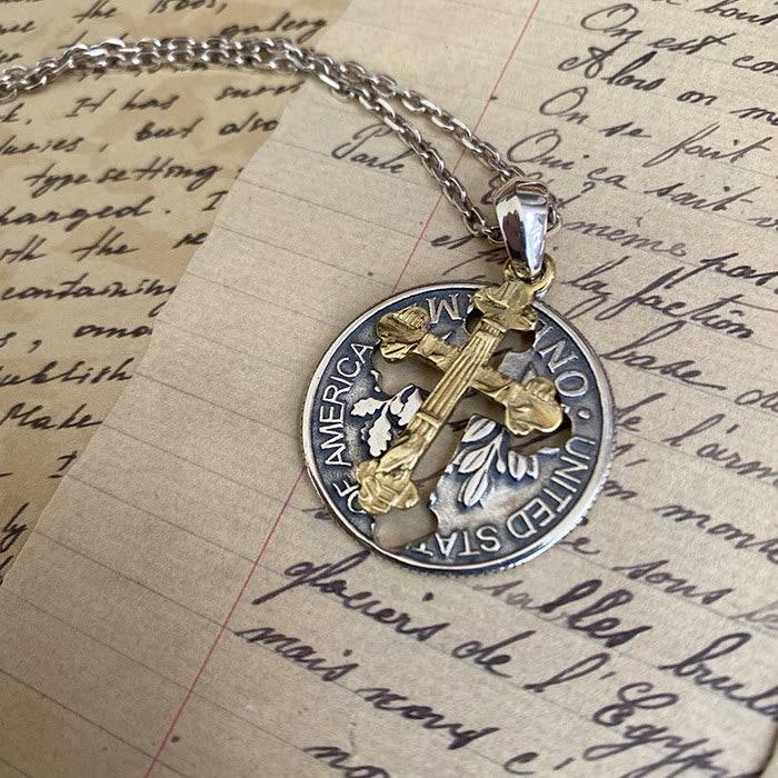 christiandiscipleshop Vintage Double-sided Cross Coin Pendant Necklace