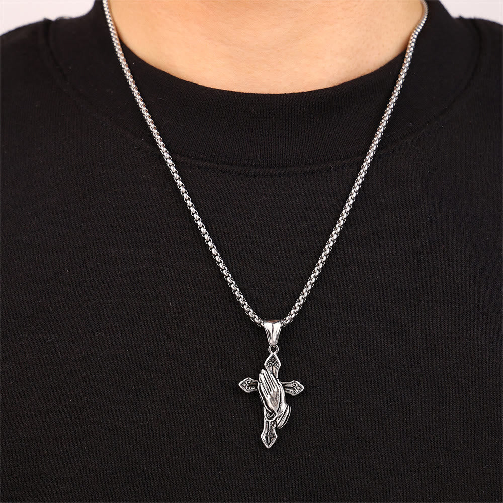 Christiandiscipleshop Praying Hands Cross Stainless Steel Pendant Necklace