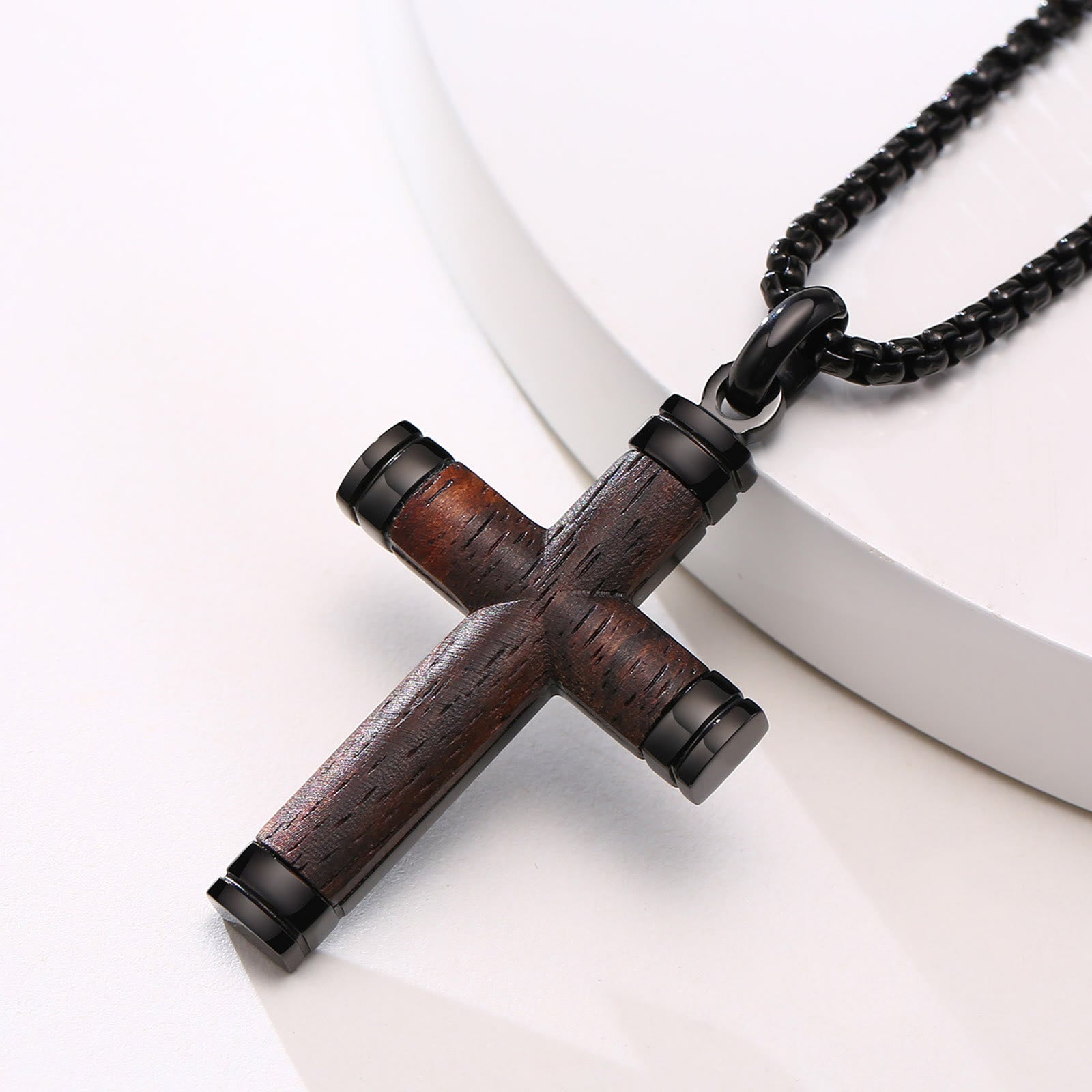 Christiandiscipleshop Pearwood Wooden Cross Pendant Titanium Necklace