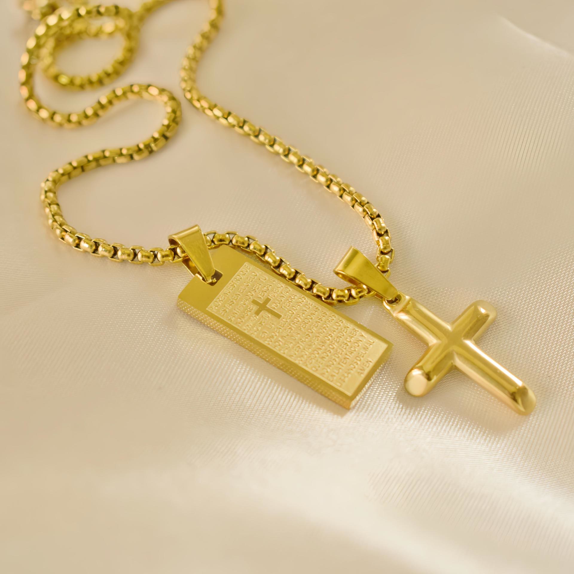 Christianartworkshop Classic Style Bible Prayer Scripture Madal Cross Golden Necklace