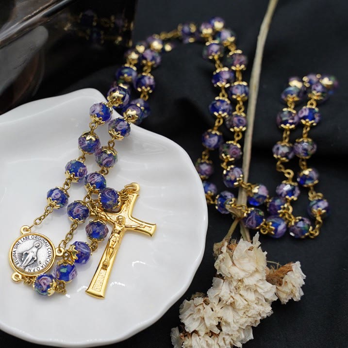 christiandiscipleshop Virgin Mary Glazed Multi-color Crystal Rosary