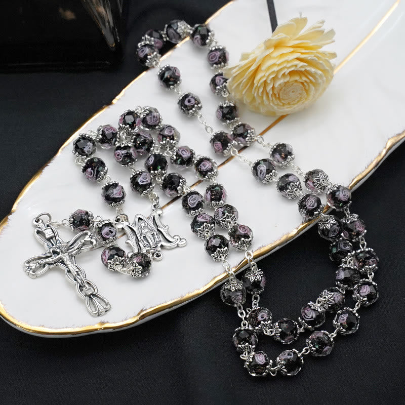 Christiandiscipleshop Glazed Crystal Rose Flower Beads Rosary