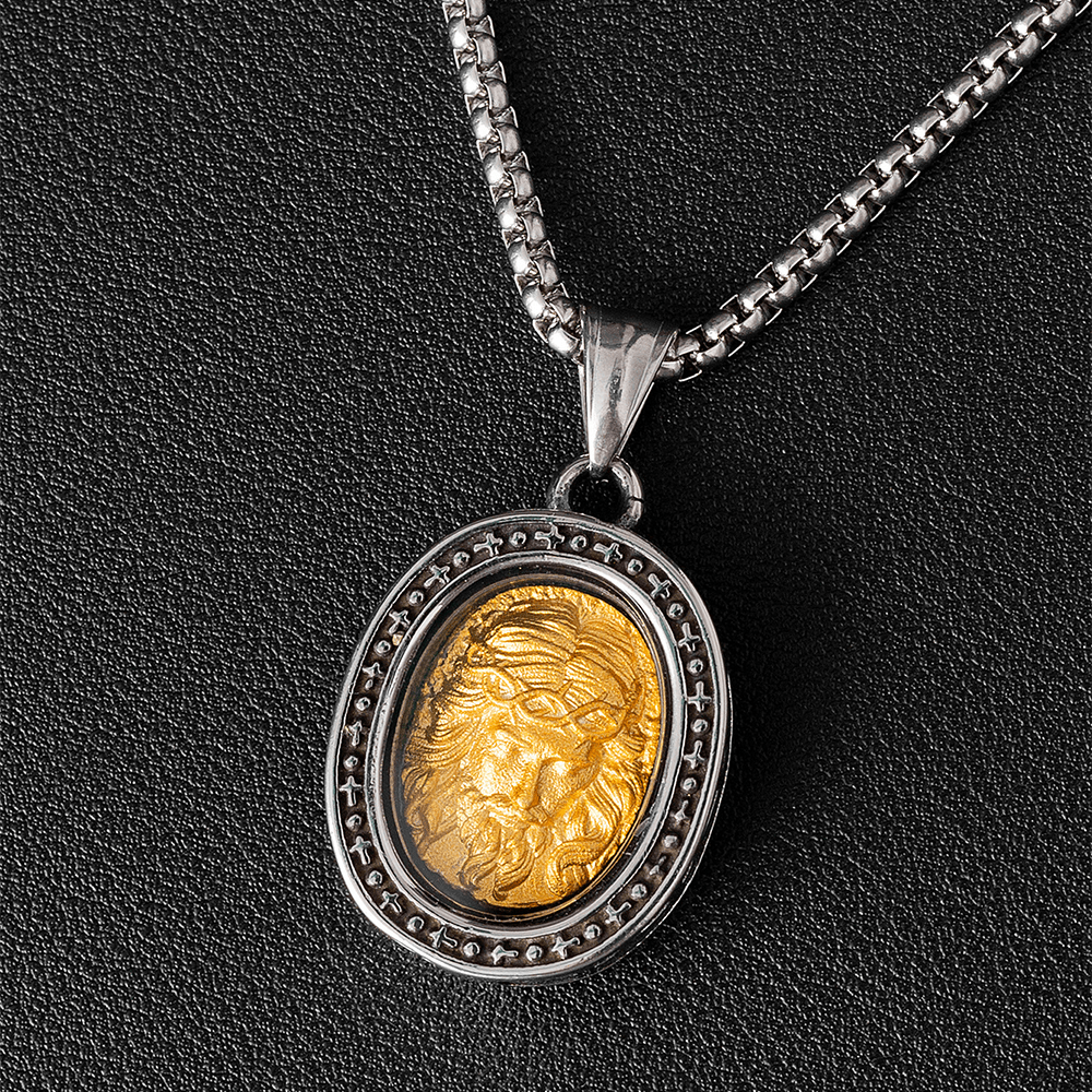 christiandiscipleshopthe Golden Christ Saint Medal Pendant Titanium Necklace