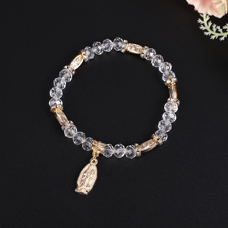 Christiandiscipleshop Clear Glass Bead Bracelet with Virgin Mary Pendant