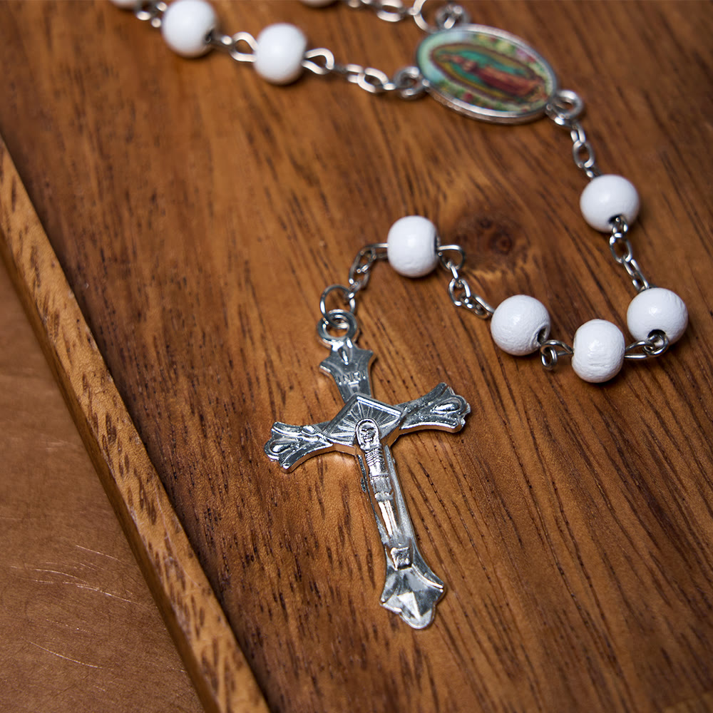 Christiandiscipleshop Our Lady of Guadalupe & Crucifix of 6 mm Round Multicolor Wood Alloy Chain Rosary