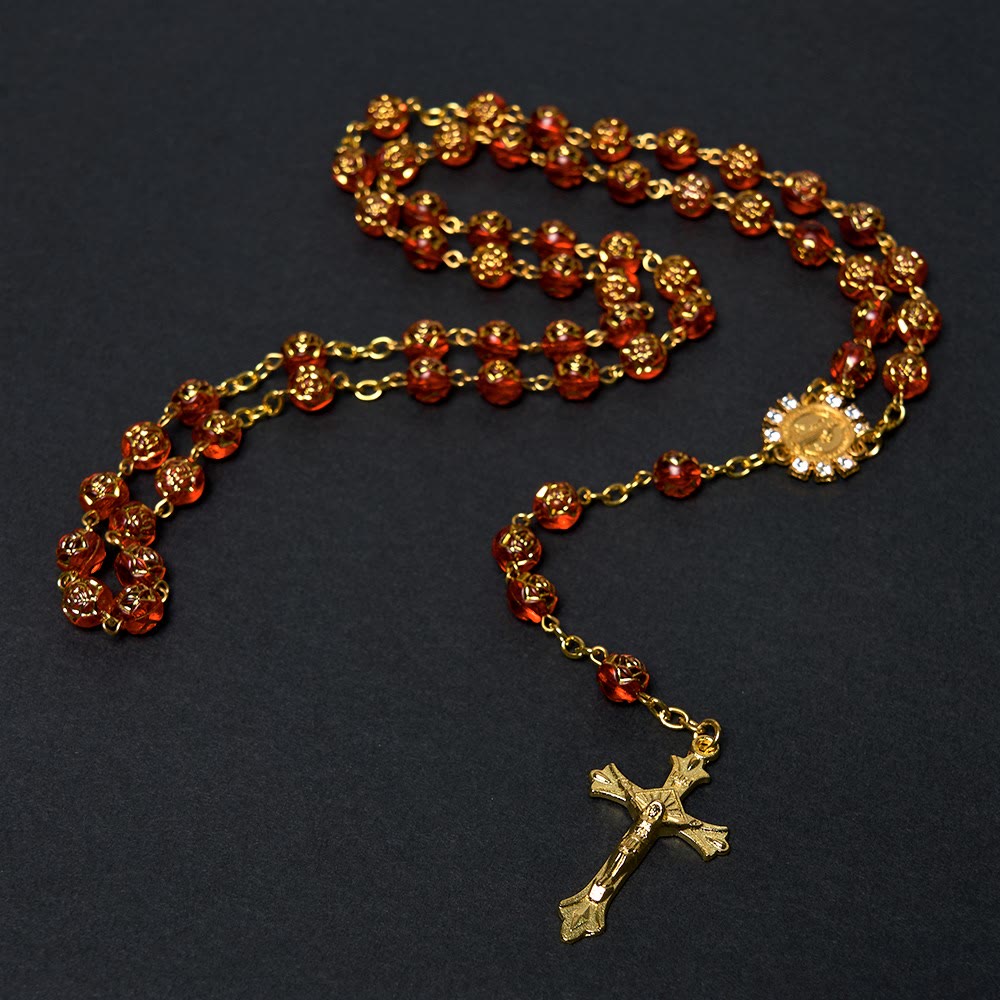 Christiandiscipleshop St. Benedict Medal & Crucifix of 8 mm Round Multicolor Acrylic Alloy Chain Rosary