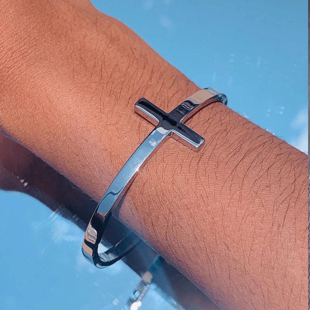 Christiandiscipleshop Silver Cross Cuff Bangle Religion Bracelet
