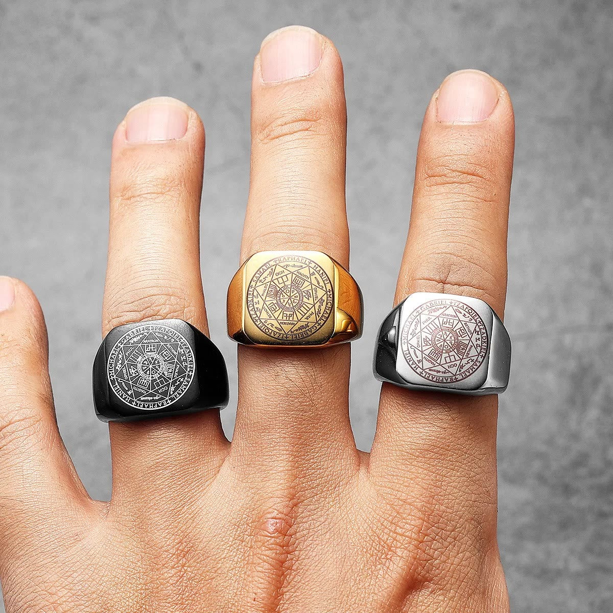Christiandiscipleshop Seals of The Seven Archangels Protection Solomon Kabbalah Titanium Ring