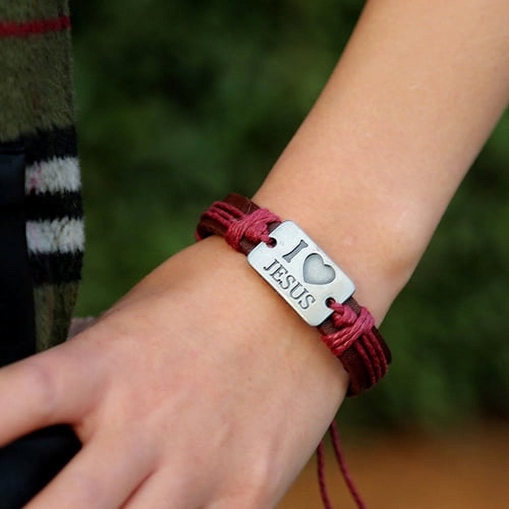 Christianartworkshop "I Love Jesus" Jewelry Cross Adjustable Leather Bracelet