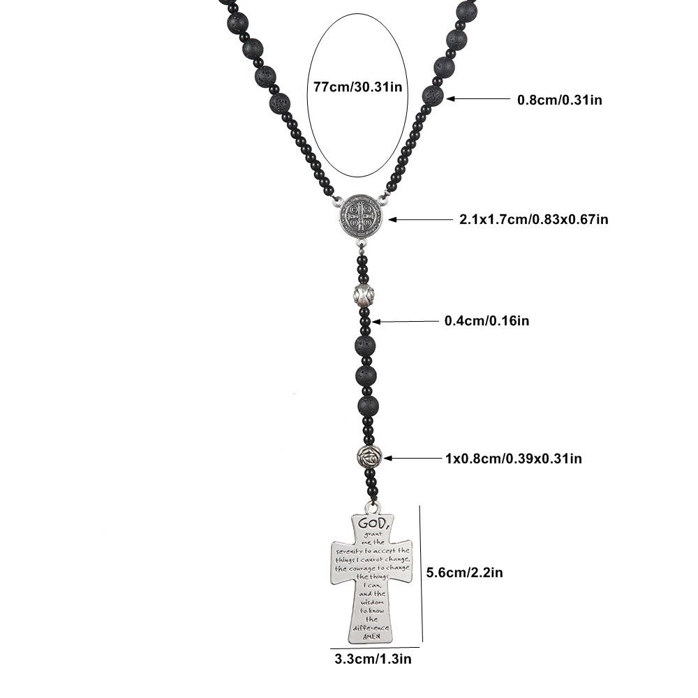 Christiandiscipleshop St. Benedict Medal & Cross of 8 mm Round Black Volcanic Stone Nylon Cord Rosary