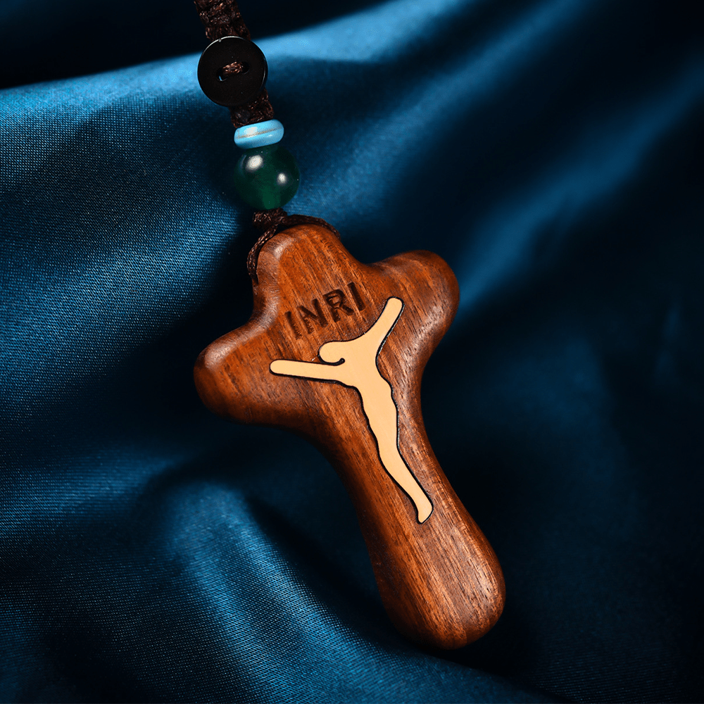 Christiandiscipleshop Rosewood Inlaid Boxwood Cross Pendant Necklace