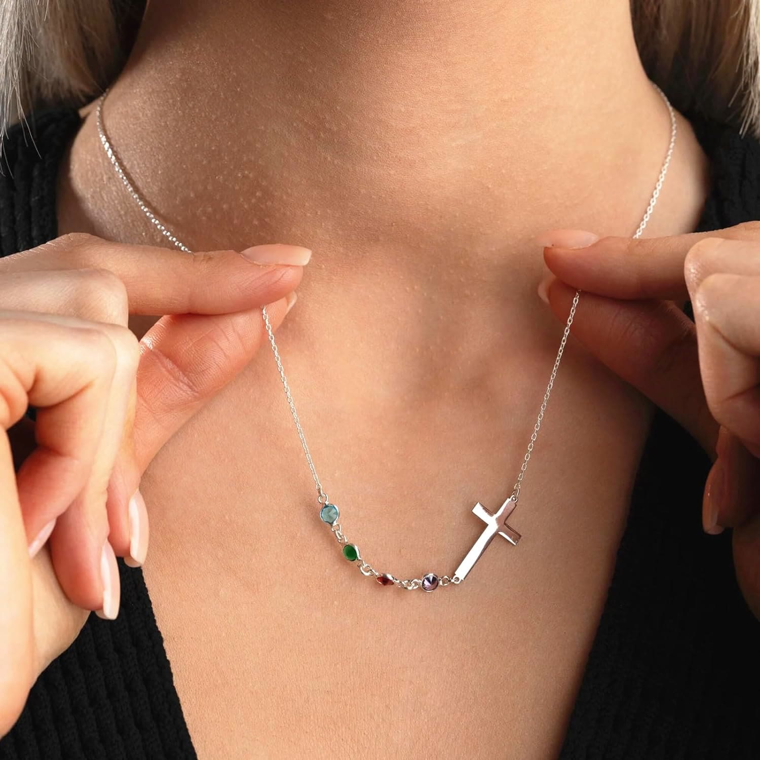 Christianartworkshop Biblical Birthstone Cross Necklace Religion Jewelry Gift