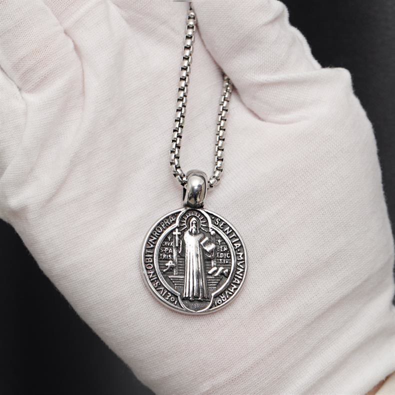 Christiandiscipleshop Double-Sided Pattern St. Benedict Symbol Necklace