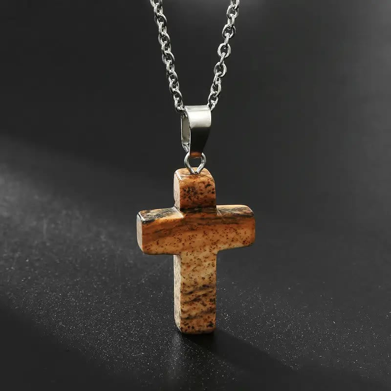 Christiandiscipleshop Natural Stone Cross Gemstone Pendant Necklace