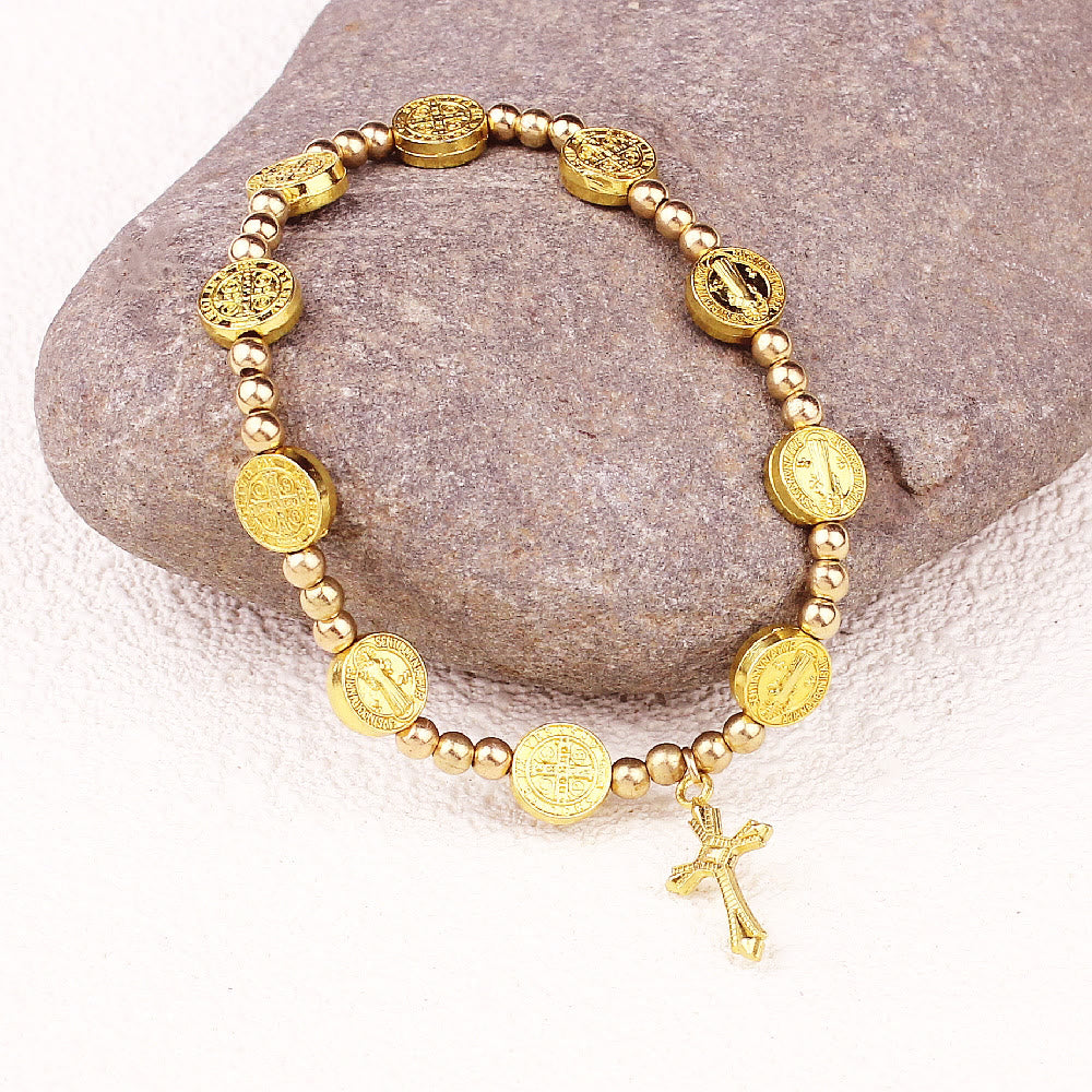 Christiandiscipleshop Gold-tone St. Benedict Cross Stretch Bracelet
