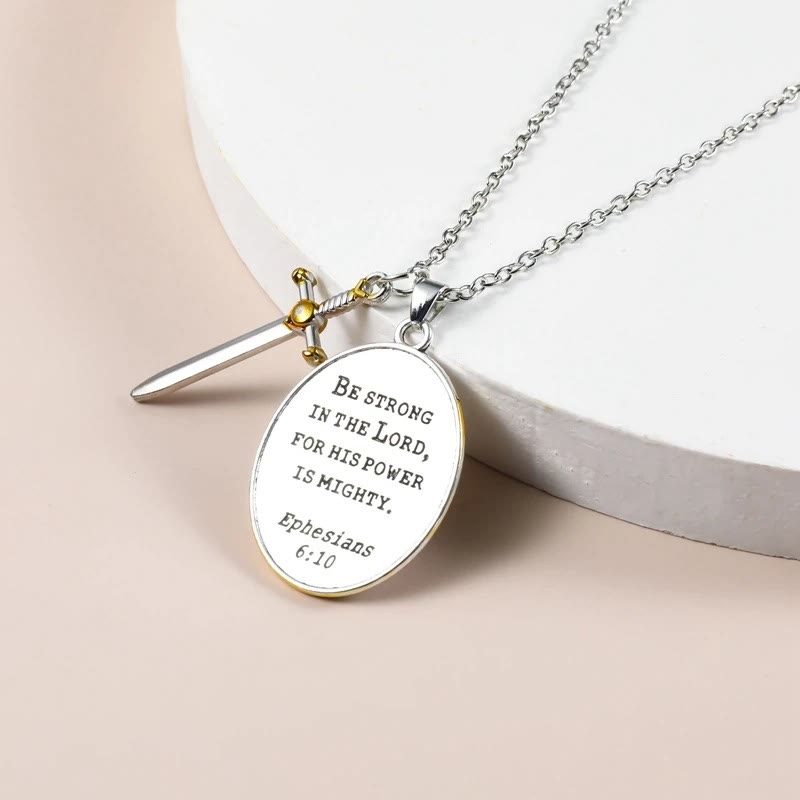 christiandiscipleshop Two Tone Sword & Oval Shield St. Michael Pendant Necklace