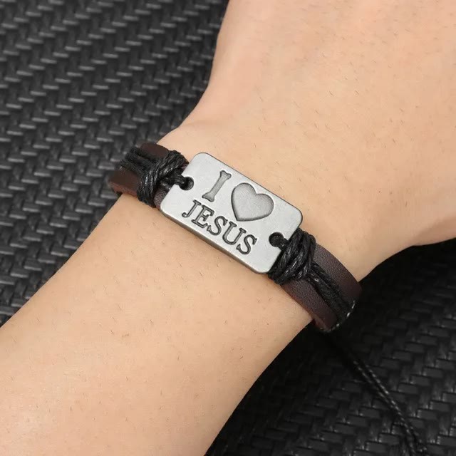 Christianartworkshop "I Love Jesus" Jewelry Cross Adjustable Leather Bracelet