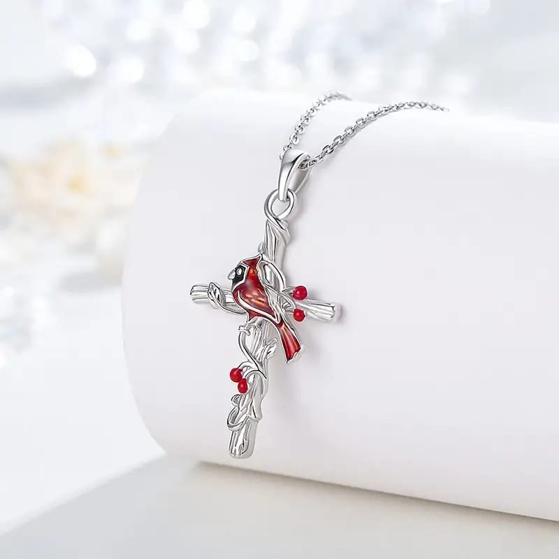 Christiandiscipleshop Crafted Cardinal Necklace Cross Pendant Red Bird Necklace