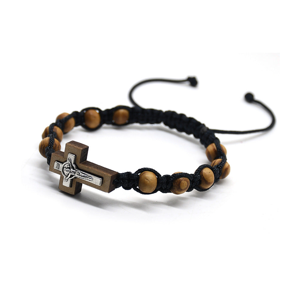 Christiandiscipleshop Crucifix Pine Beads Woven Rosary Bracelet