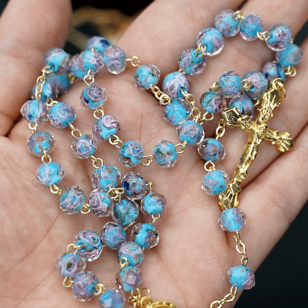 Christiandiscipleshop Flower Rose Glazed Beads Rosary with Mary & Crucifix