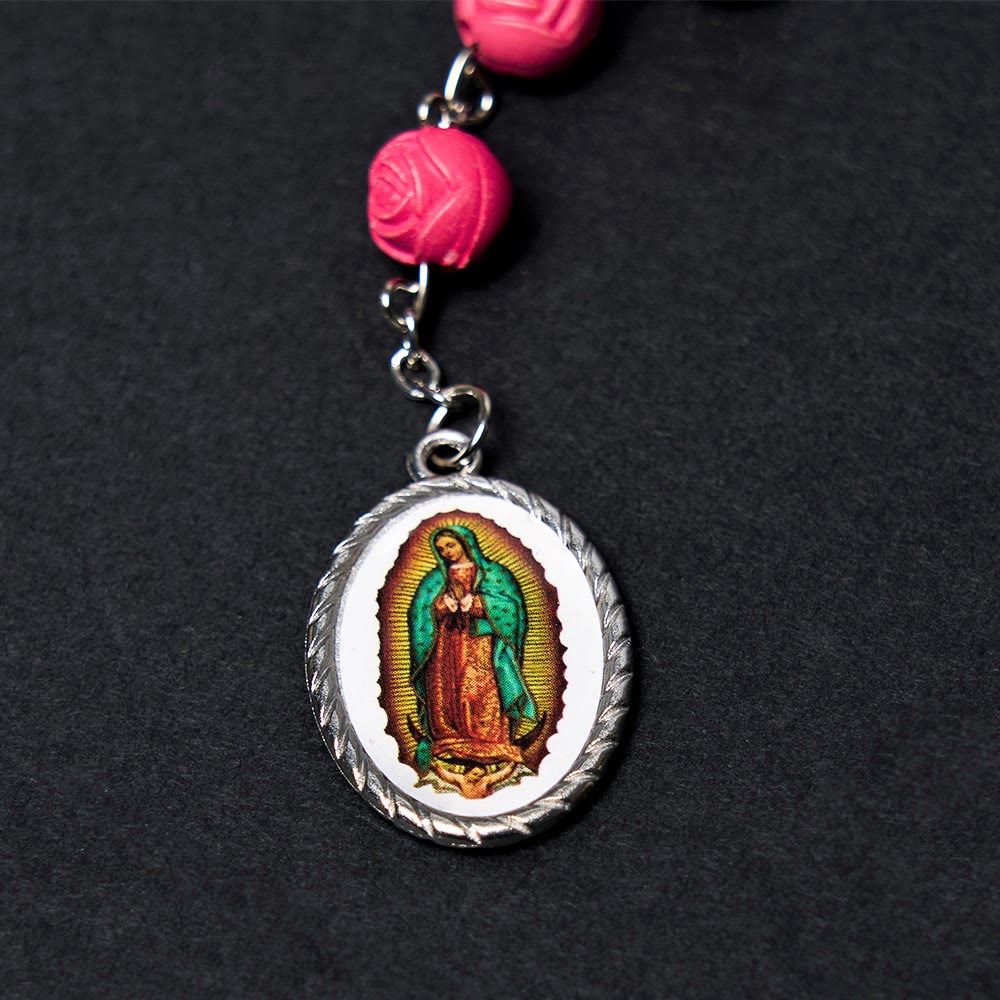 Christiandiscipleshop Our Lady of Guadalupe & Crucifix of 8 mm Rose Multicolor Resin Alloy Chain Rosary