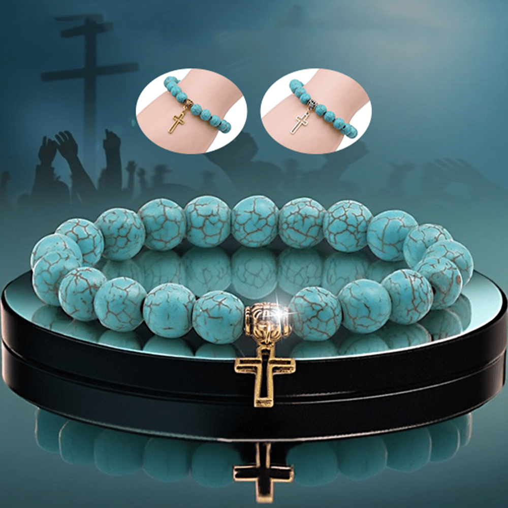 Christianartworkshop 10mm Turquoise Beads Christian Cross Bracelet