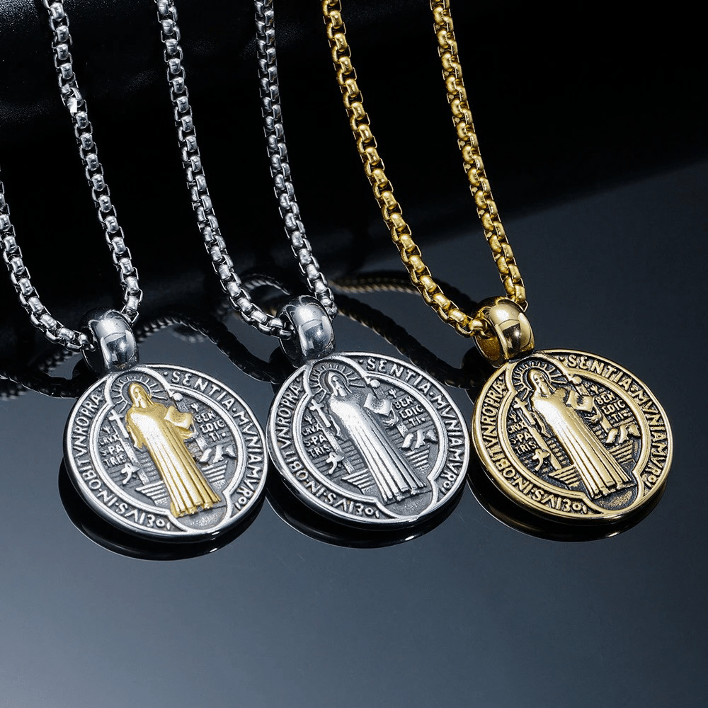 Christiandiscipleshop Double-Sided Pattern St. Benedict Symbol Necklace