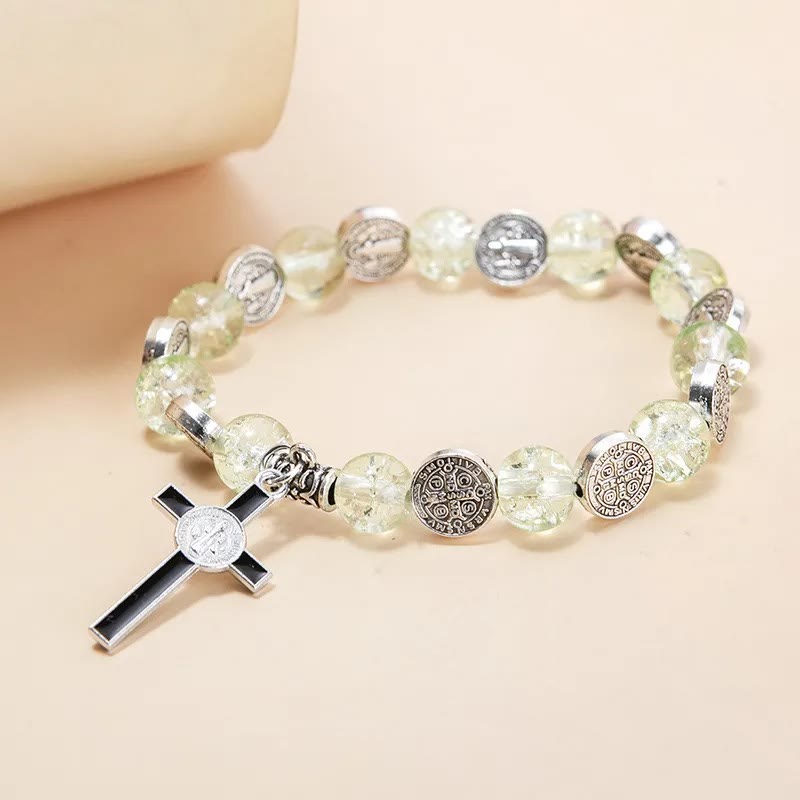 christiandiscipleshop Jesus Cross Alloy Charm Pendant Beaded Bracelet