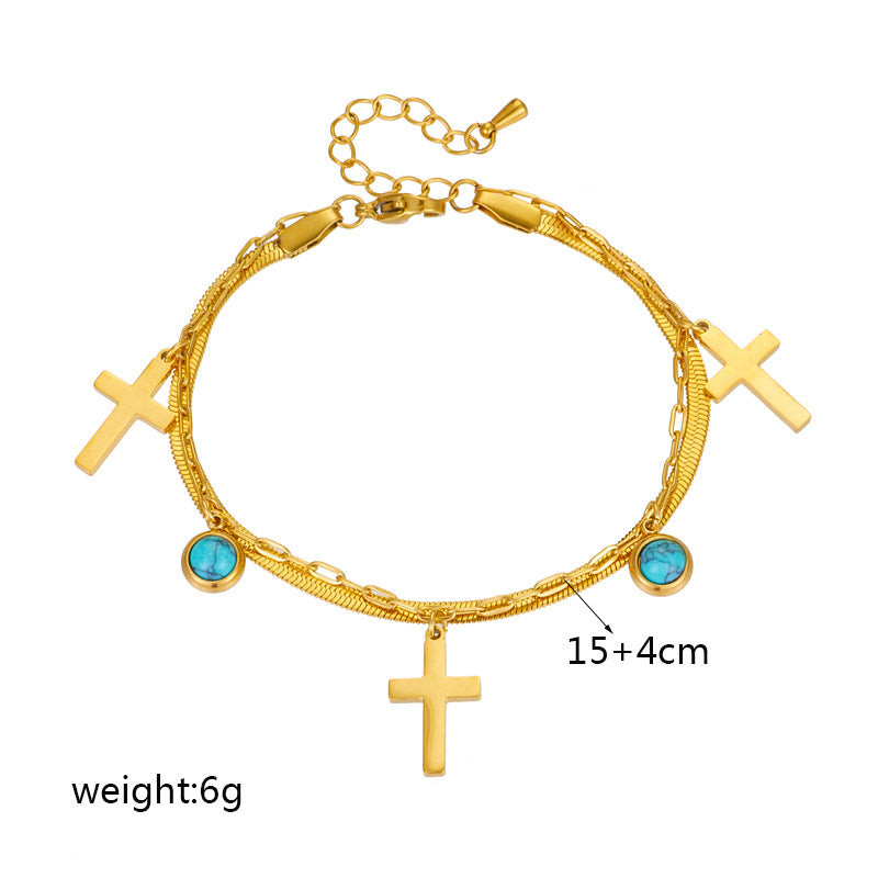 christiandiscipleshop Turquoise Embellished Double Layer Bracelet
