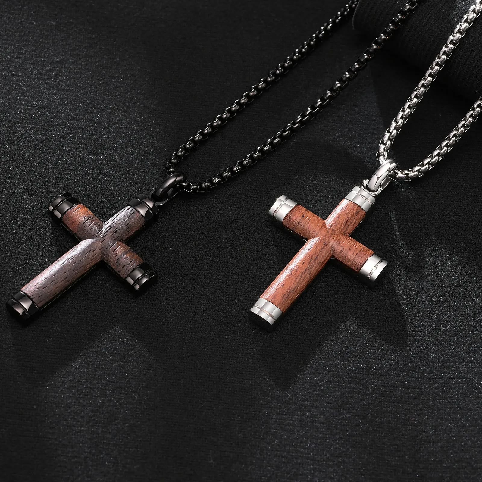 Christiandiscipleshop Pearwood Wooden Cross Pendant Titanium Necklace