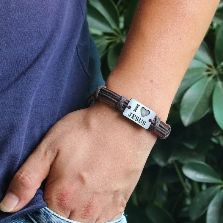 Christianartworkshop "I Love Jesus" Jewelry Cross Adjustable Leather Bracelet