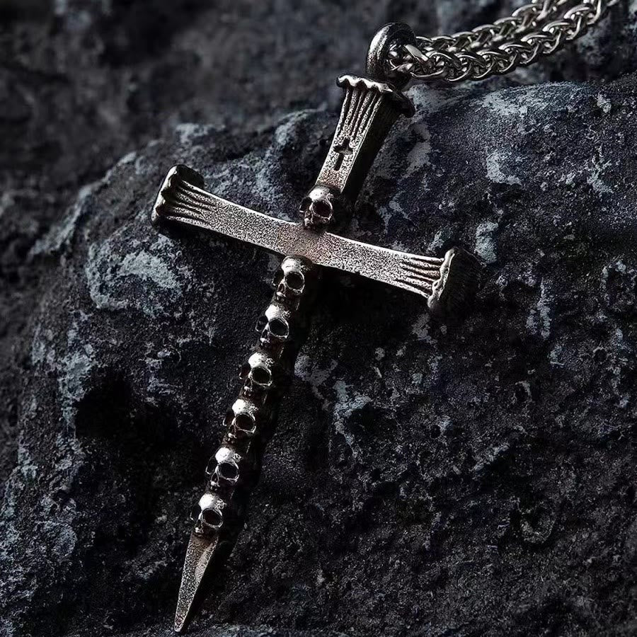 christiandiscipleshop Titanium Steel Skull Nail Cross Pendant Necklace