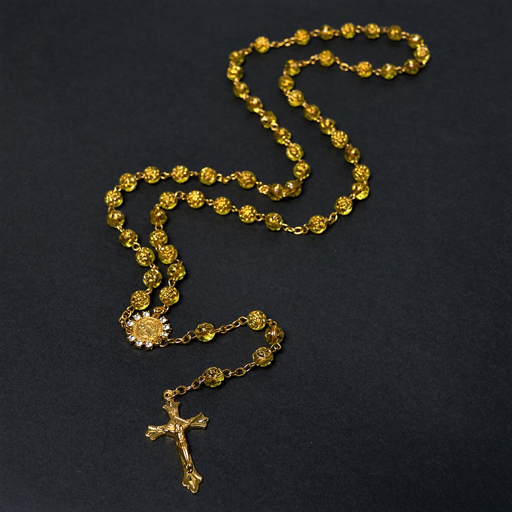 Christiandiscipleshop St. Benedict Medal & Crucifix of 8 mm Round Multicolor Acrylic Alloy Chain Rosary