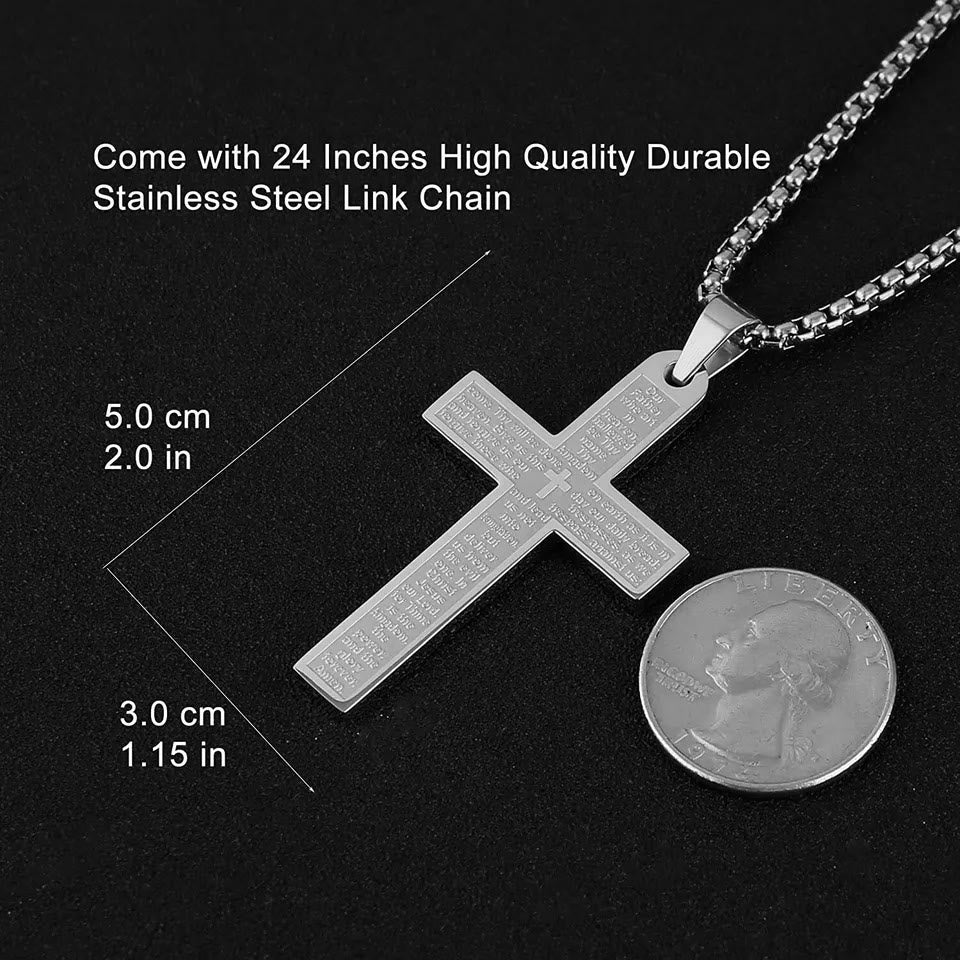 christiandiscipleshop Stainless Steel Lord's Prayer Pendant Cross Necklace
