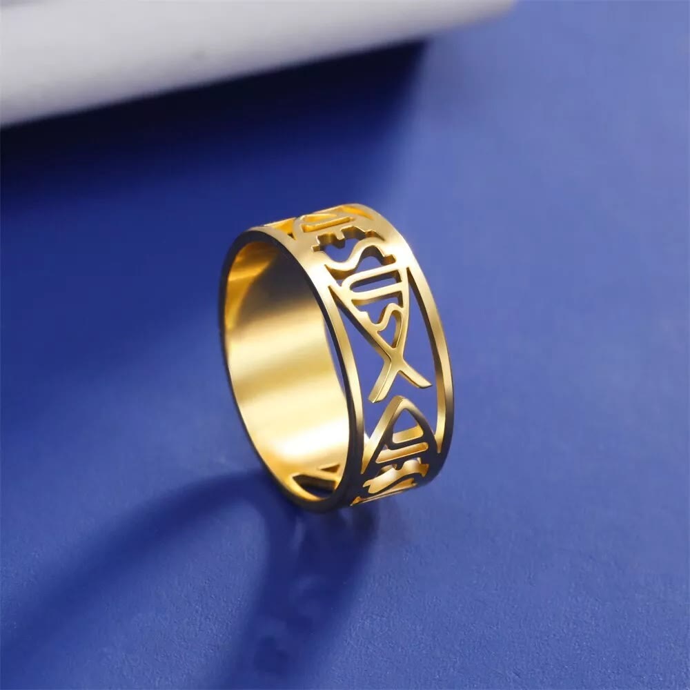 christiandiscipleshop Jesus Fish Skeleton Titanium Religion Ring