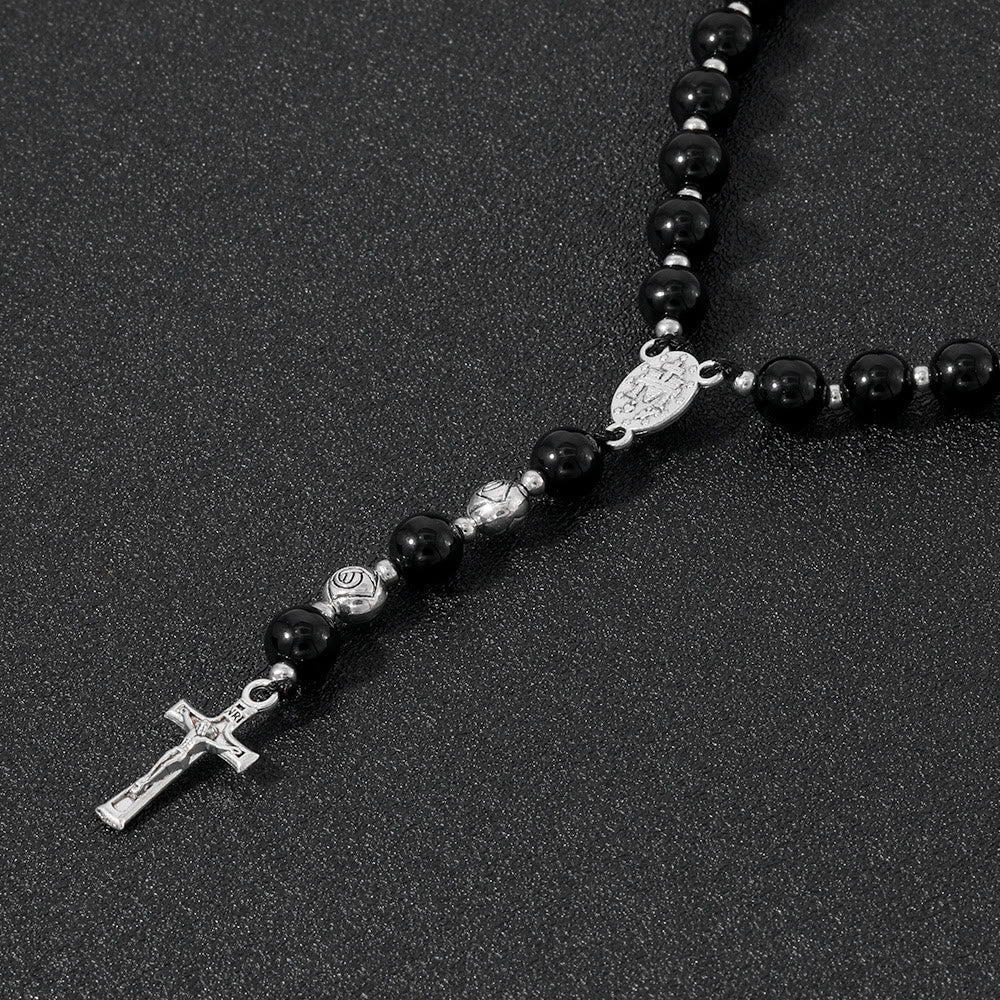 christiandiscipleshop Miraculous Medal & Crucifix of 8 mm Round Multicolor Stone Nylon Cord Rosary