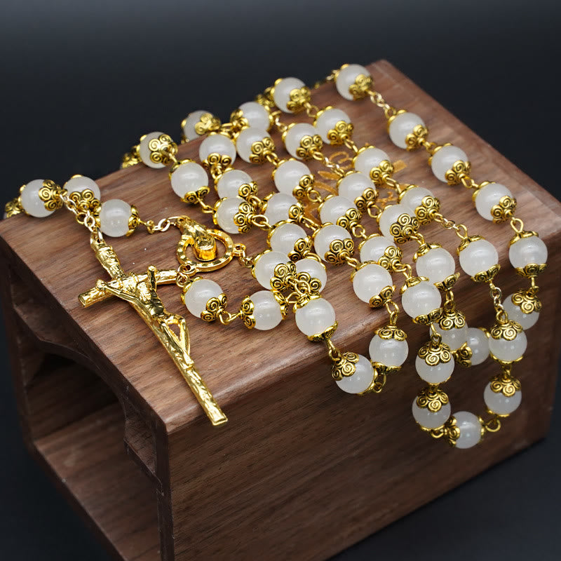 Christiandiscipleshop Faith & Charity: Natural White Chalcedony Catholic Rosary
