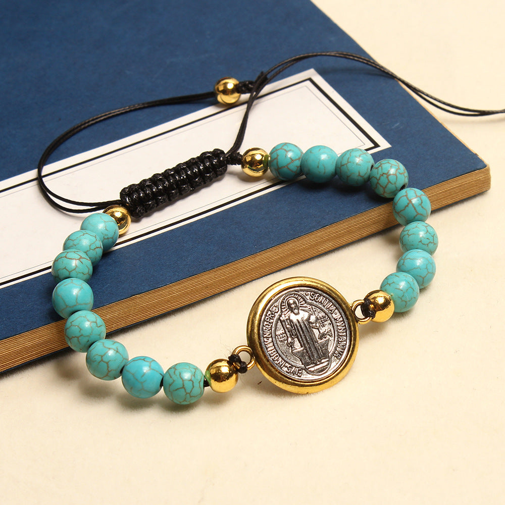 christiandiscipleshop Turquoise St. Benedict Prayer Blessing Beaded Bracelet