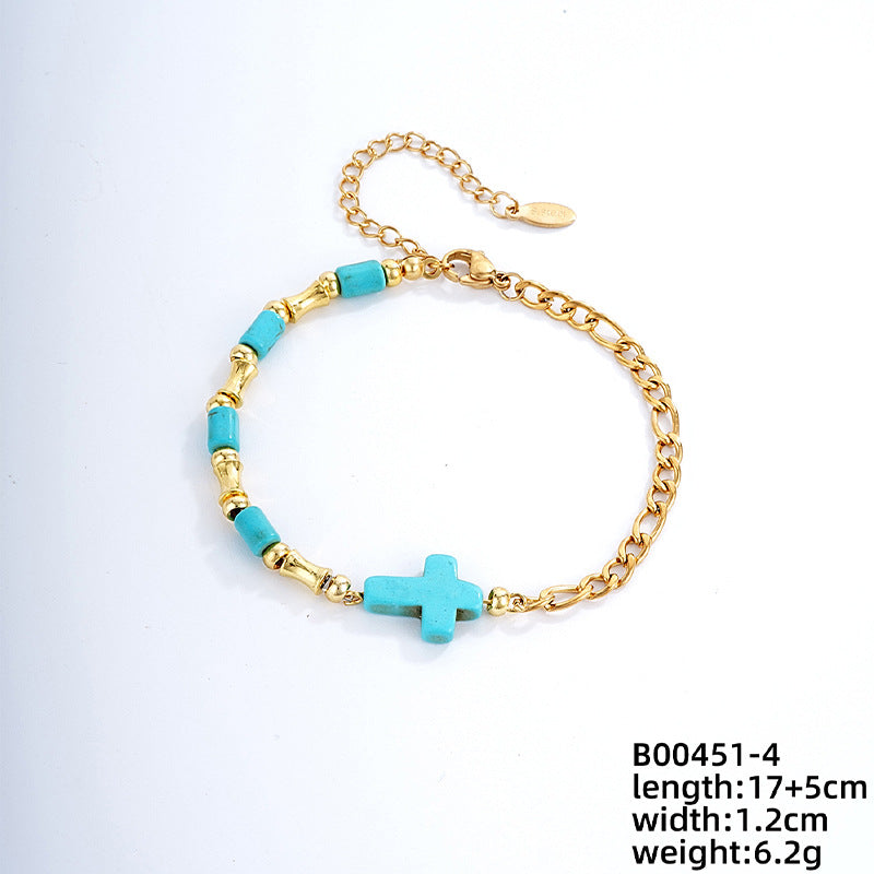 Christiandiscipleshop Niche Turquoise Cross Golden Chain Bracelet