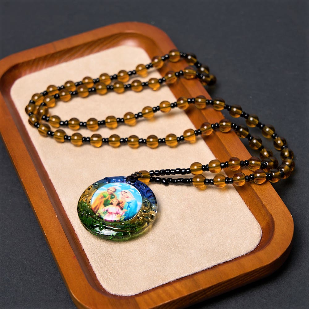 christiandiscipleshopthe Holy Family Dark Brown Beads Necklace
