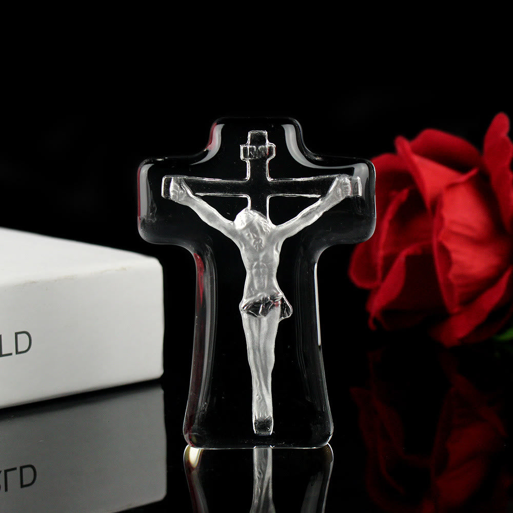 Christiandiscipleshop Classic Style White Crystal Clear Crucifix Jesus Cross Desktop Ornaments