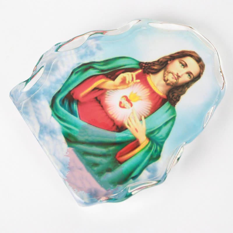 Christiandiscipleshop Classic Style White Crystal Multicolor Jesus Sacred Heart Desktop Ornaments