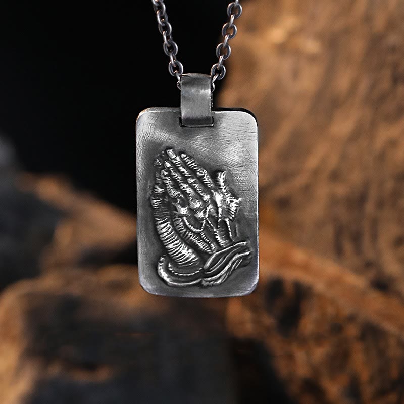 Christiandiscipleshop Retro Pray Hands Silver Medal Faith Necklace