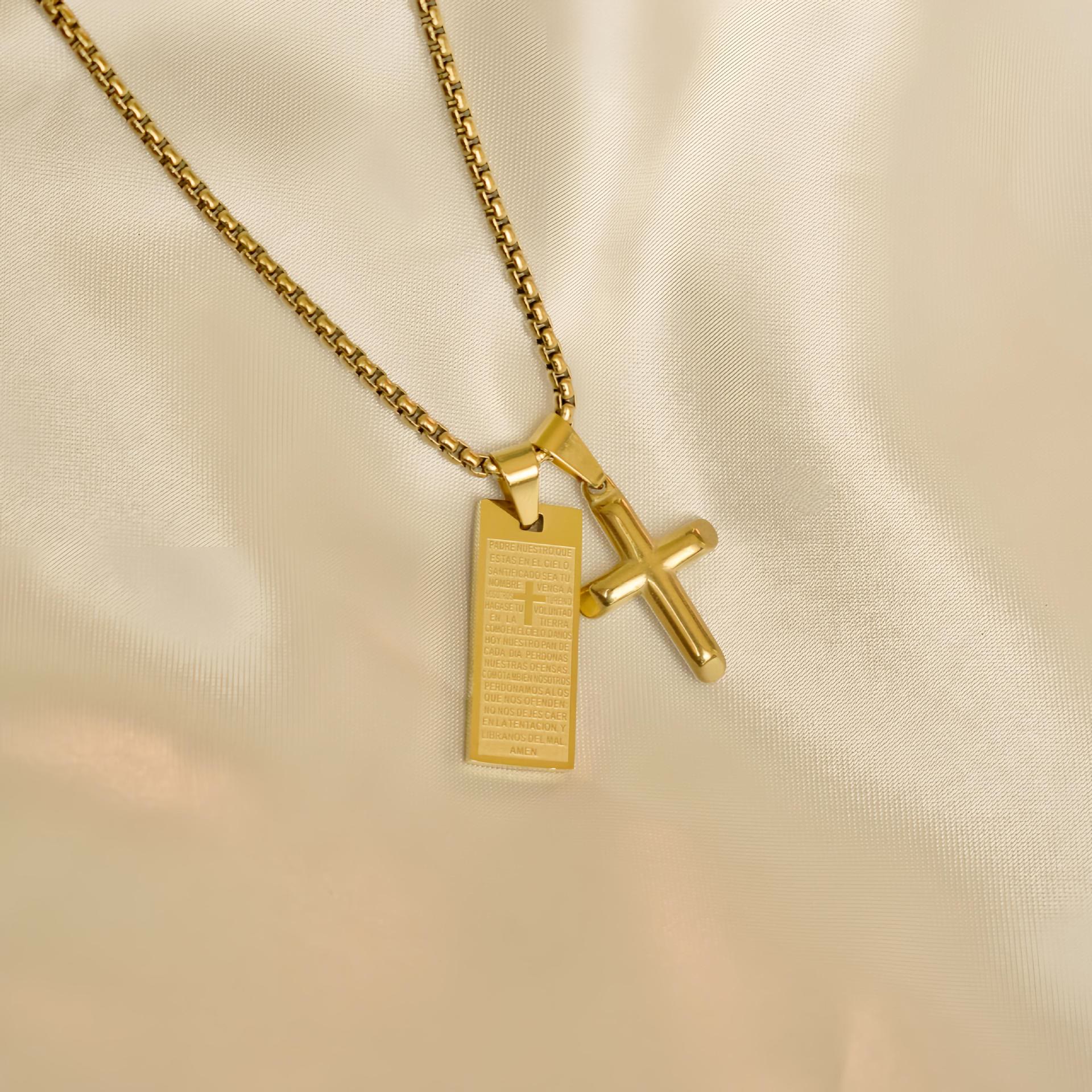 Christianartworkshop Classic Style Bible Prayer Scripture Madal Cross Golden Necklace
