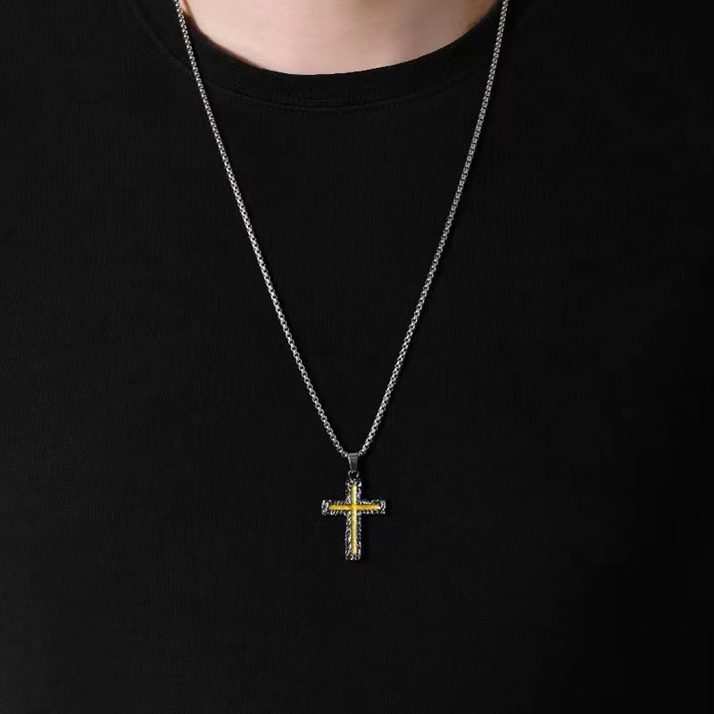 christiandiscipleshop Minimalist Style Silver-golden Lava Cross Pendant Necklace