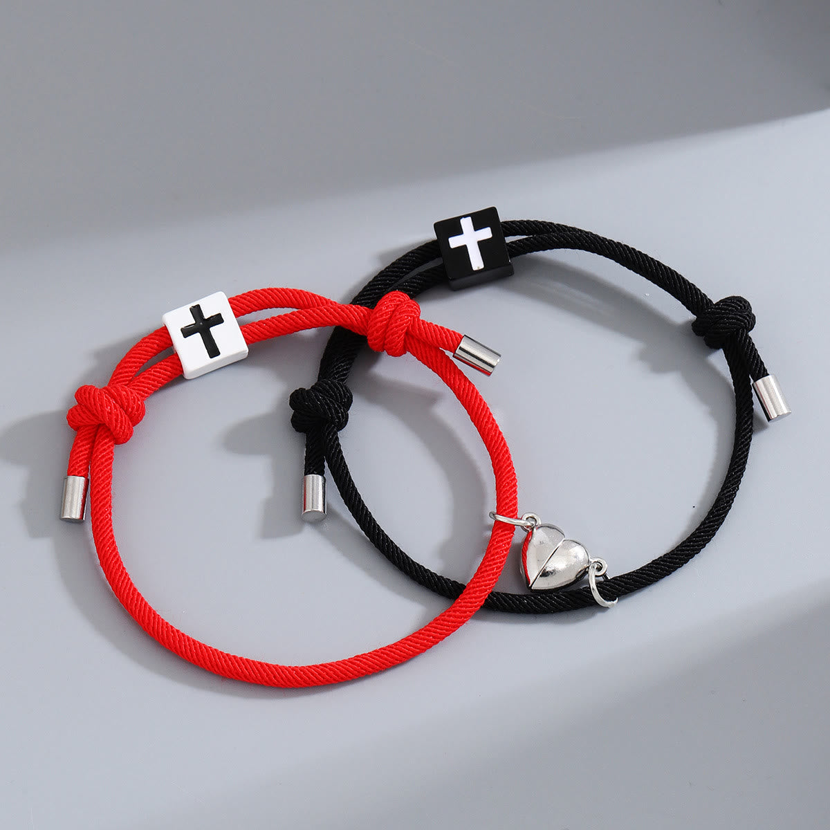 christiandiscipleshop Minimalist Style Heart Magnet Alloy Cross Adjustable Couple Bracelet