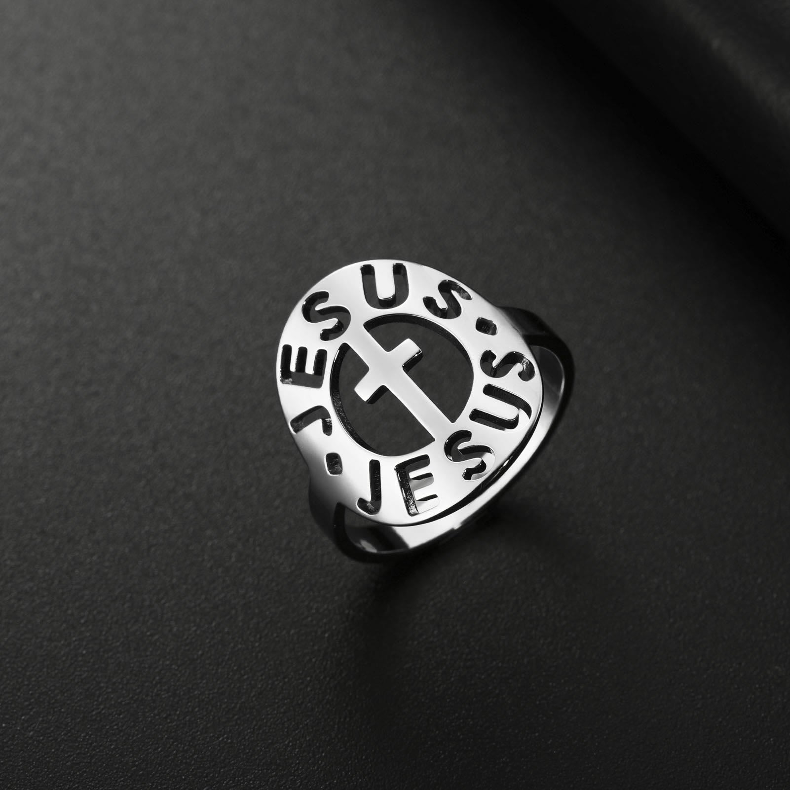 Christiandiscipleshop Cross with "JESUS"Amulet Stainless Steel Ring